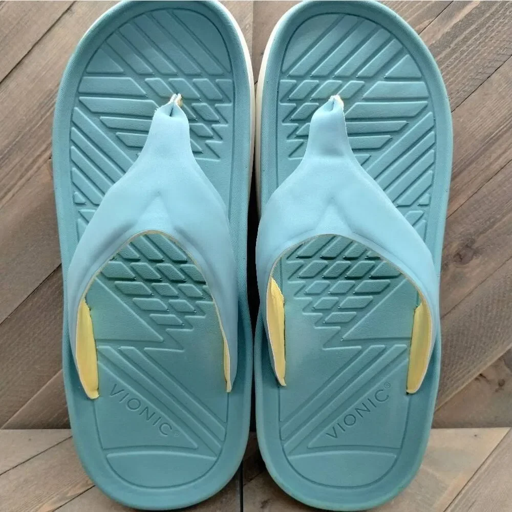 Vionic Rejuvenate‎ Recovery Sandals Mens Size 10.5 Green White Comfort Cushioned